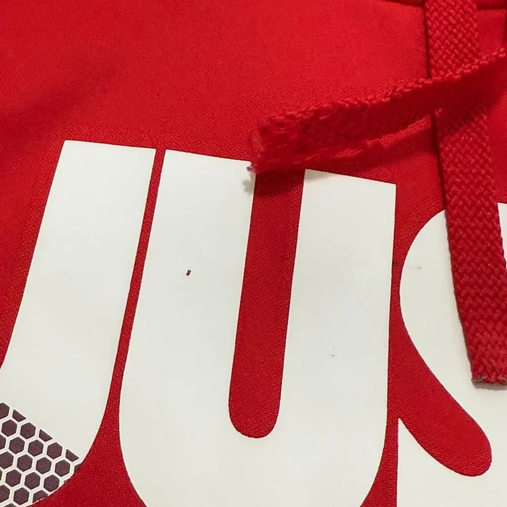 Men Nike Dri-Fit Scuba Just Do It Graphic Pullover Hoodie in Red and White Small